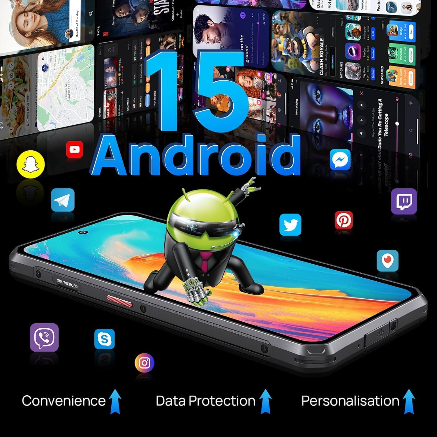 FOSSIBOT 2026 F114 Rugged Phone Unlocked, 16GB RAM128GB+2TB ROM, 6.67" 120Hz HD+ Display,Android 15 CellPhones,50MP AI Camera, IP68/IP69K Waterproof Phone, NFC,Outdoor Gaming Smartphone,Black - Image 2